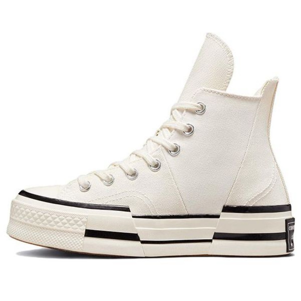 Converse High Top Platform Sneakers in Off-White with Black Trim
